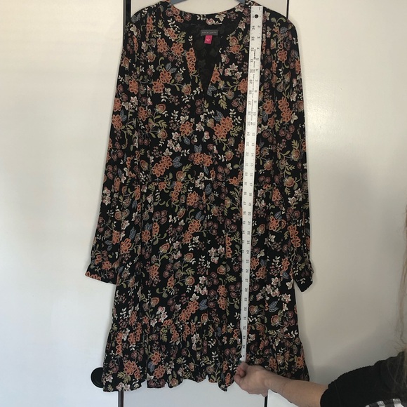 Vince Camuto Women's Floral Rich Black Off The Grid Peasant Mini Dress Size L - Picture 4 of 12